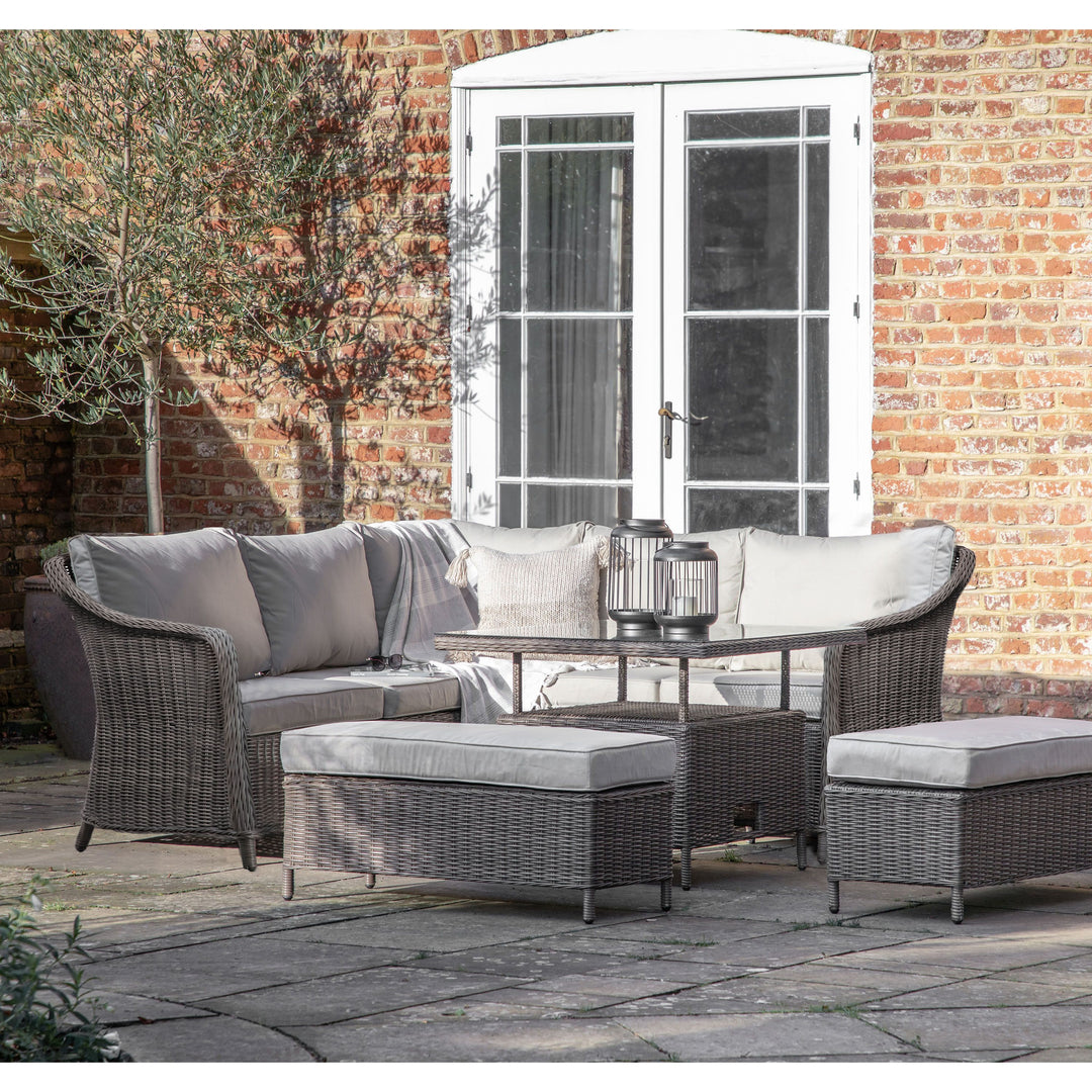 Sovera Square Outdoor Rattan Dining Set With Rising Table Grey