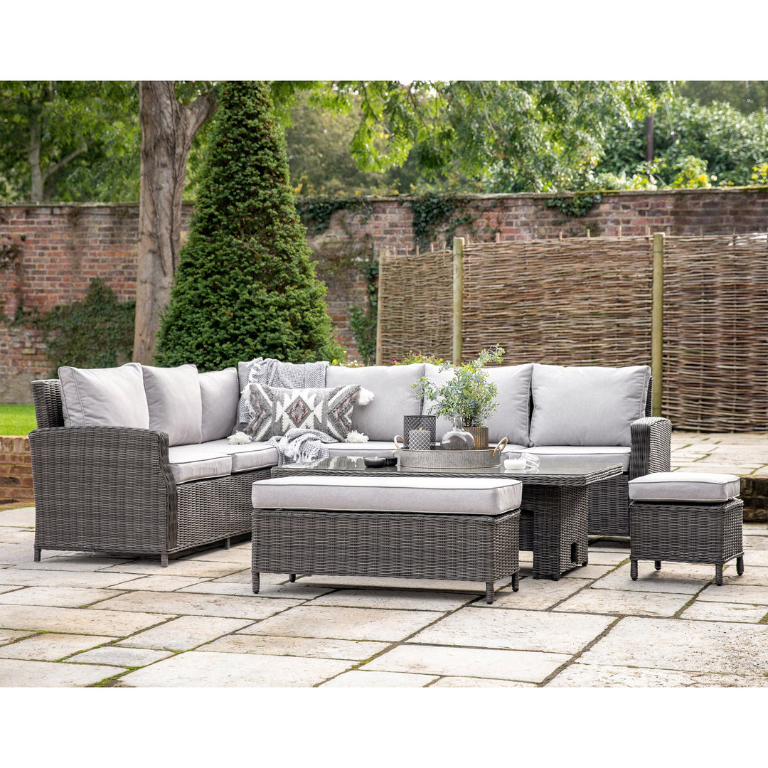 Sovera Rectangle Outdoor Rattan Dining Set with Rising Table in Grey