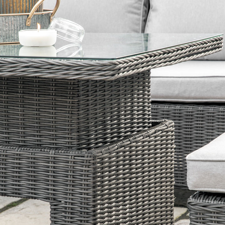 Sovera Rectangle Outdoor Rattan Dining Set with Rising Table in Grey