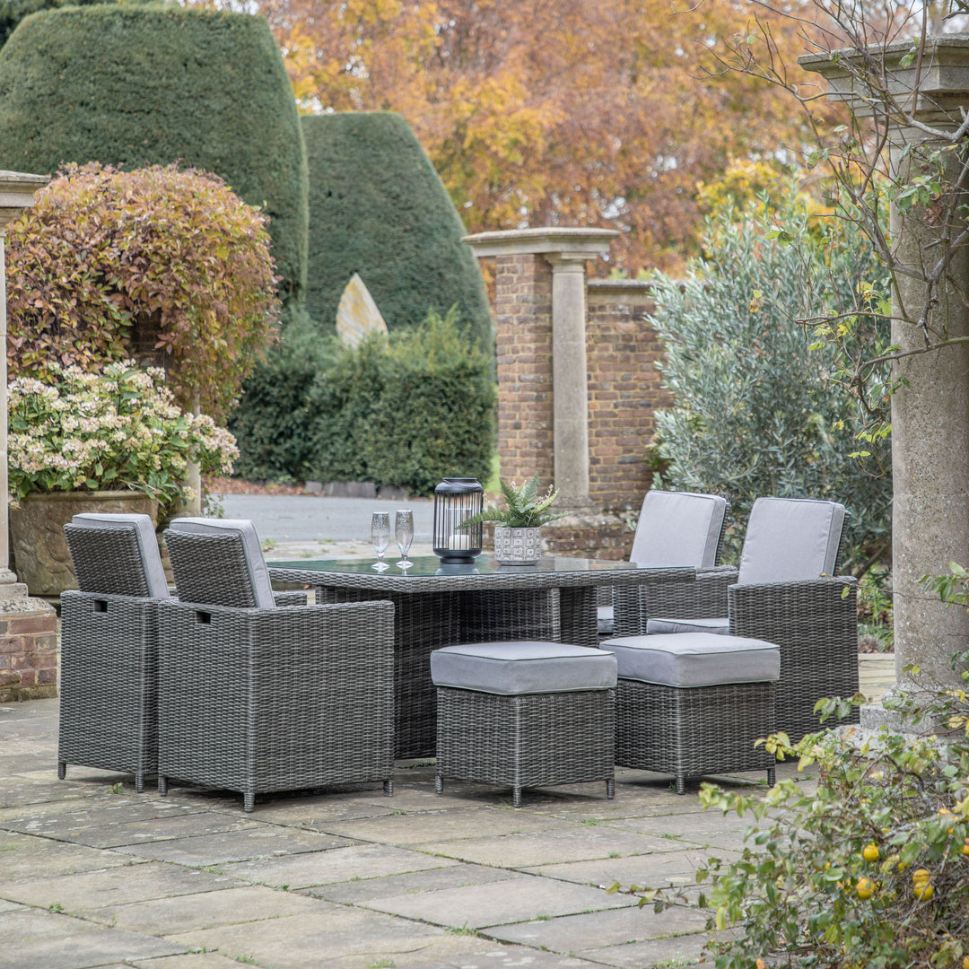 Rondin 8 Seater Cube Outdoor Rattan Dining Set Grey