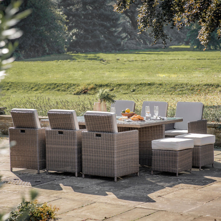 Rondin 8 Seater Cube Outdoor Rattan Dining Set Natural