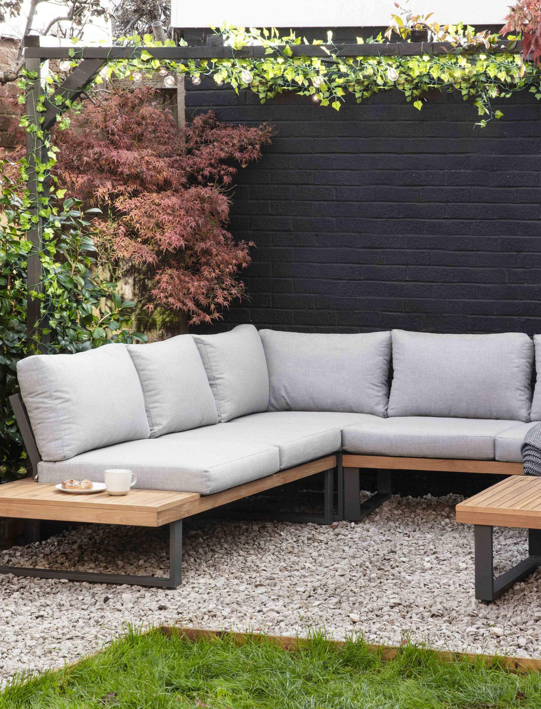 Amberley Teak & Steel Outdoor Sofa Set with Coffee Table