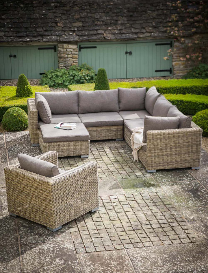 Marden All Weather Outdoor Rattan Corner Sofa with Coffee Table and Ottoman