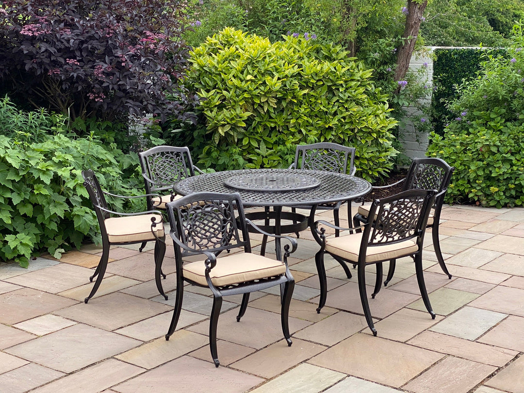 Ballygowan 6 Seater Round Outdoor Garden Dining Set in H'Bronze/Cream