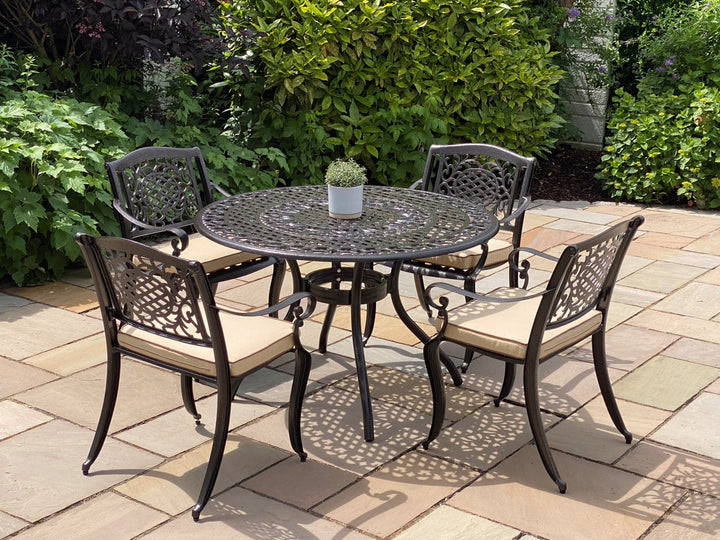 Ballygowan 4 Seater Round Outdoor Dining Set in H'Bronze/Cream