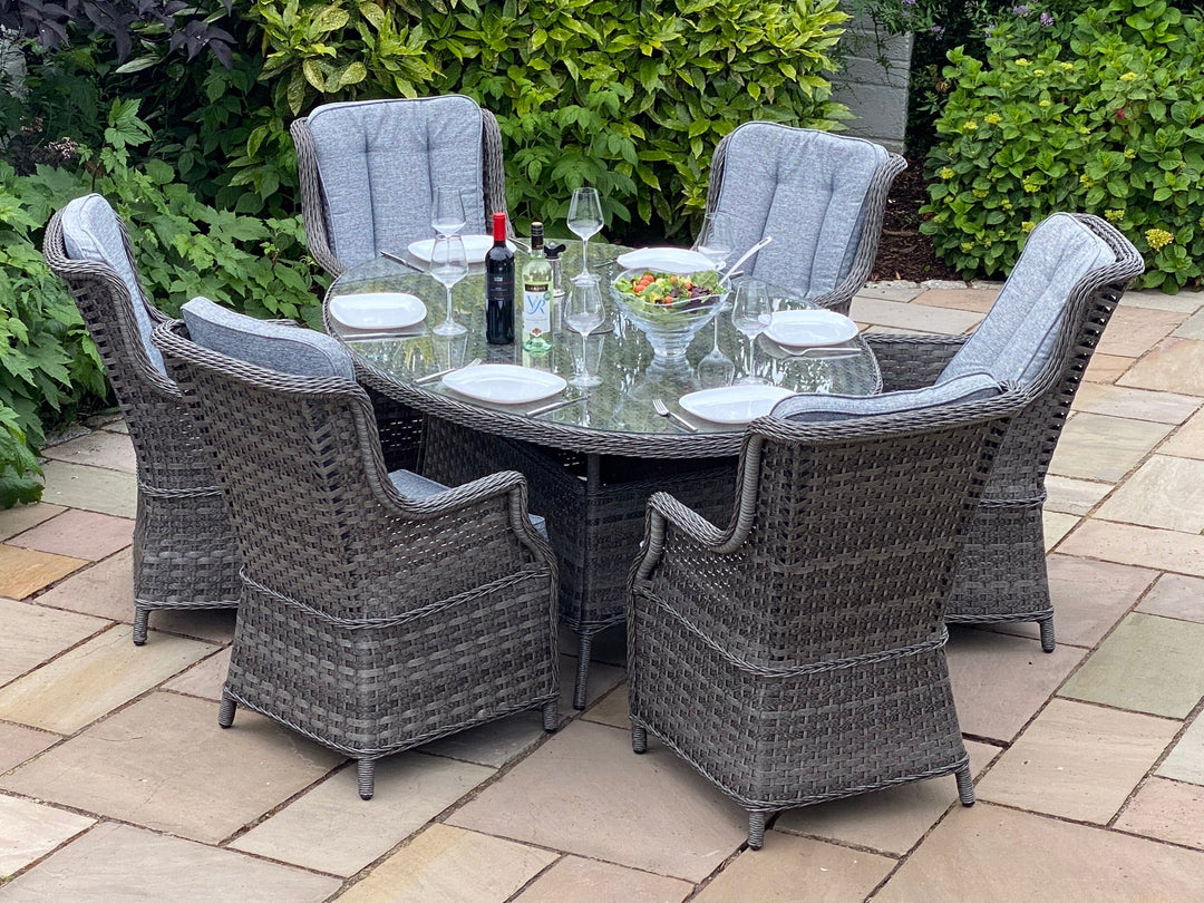 Amalfi 6 Seater Oval Outdoor Garden Dining Set in Dark Grey Rattan