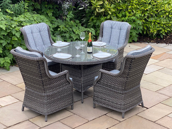 Amalfi 4 Seater Round Outdoor Rattan Garden Set in Dark Grey