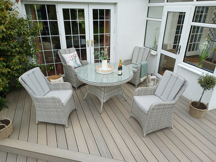 Portofino Verona Rattan 4 Seater Round Outdoor Garden Dining Set