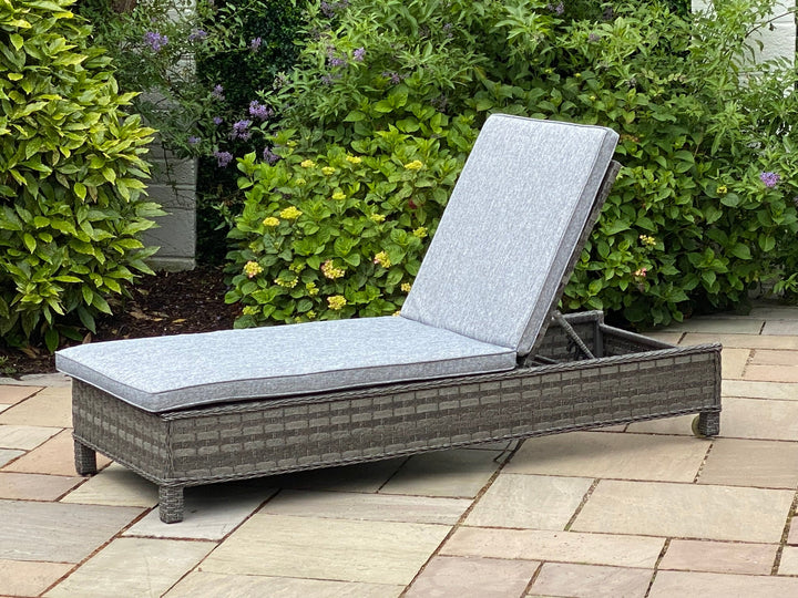 Amalfi Outdoor Garden Lounger with Side Table in Dark Grey Rattan