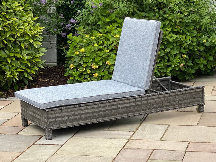 Amalfi Outdoor Garden Lounger with Side Table in Dark Grey Rattan