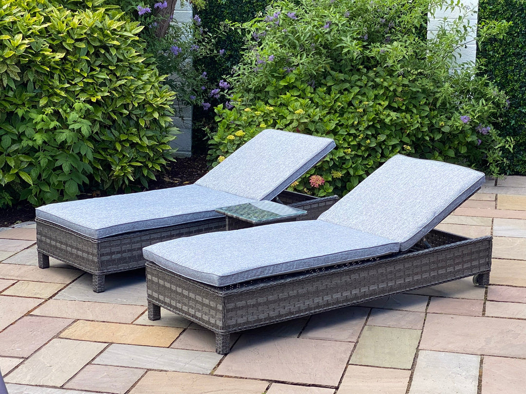 Amalfi Outdoor Garden Lounger with Side Table in Dark Grey Rattan