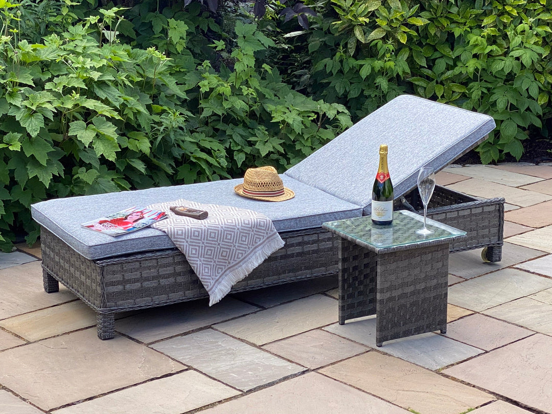 Amalfi Outdoor Garden Lounger with Side Table in Dark Grey Rattan