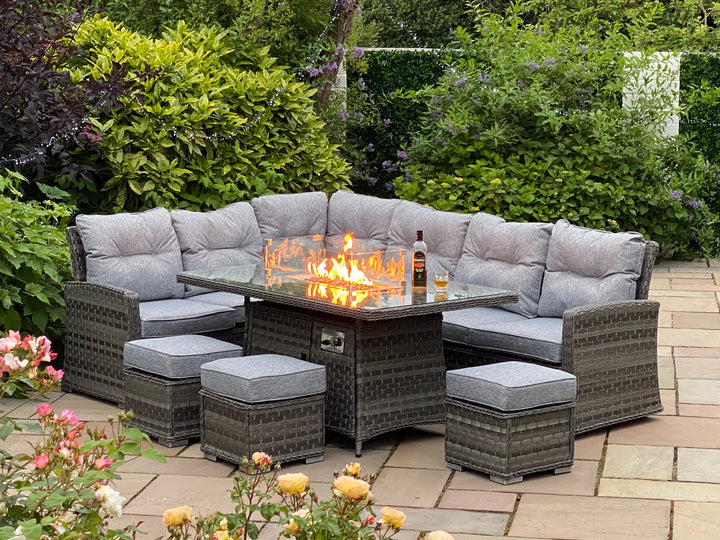 Amalfi Large Outdoor Garden Casual Firepit Corner Sofa Set in Dark Grey Rattan