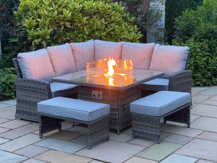 Amalfi Outdoor Garden Casual Dining Firepit Set in Dark Grey Rattan