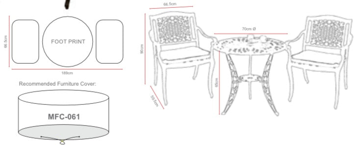 Ballygowan 2 Seater Outdoor Companion Dining Bistro Set in H'Bronze/Cream