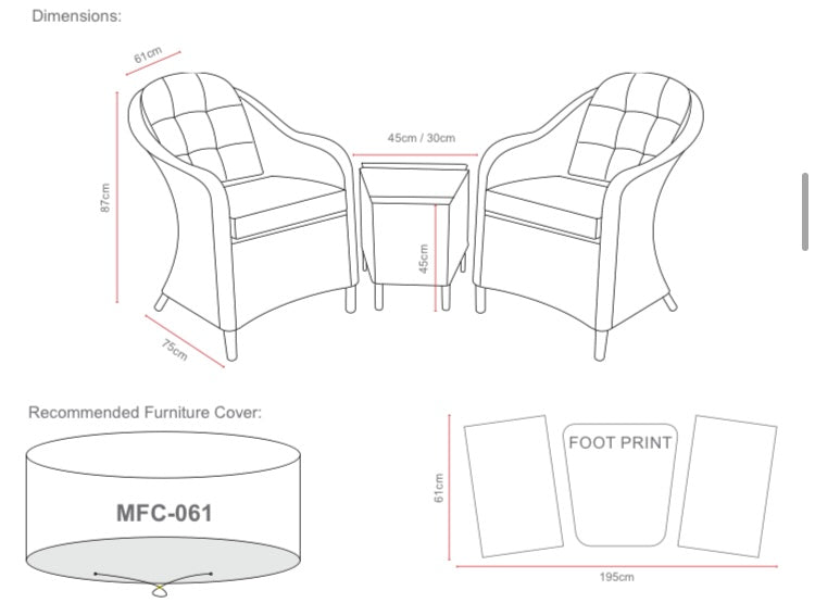 Portofino Sepino 2 Seater Rattan Outdoor Garden Bistro Set