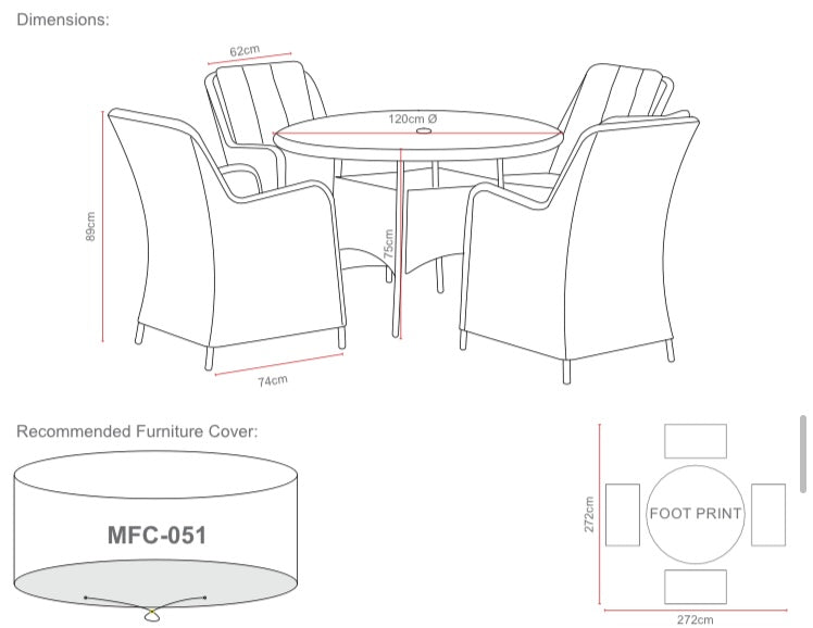 Portofino Verona Rattan 4 Seater Round Outdoor Garden Dining Set