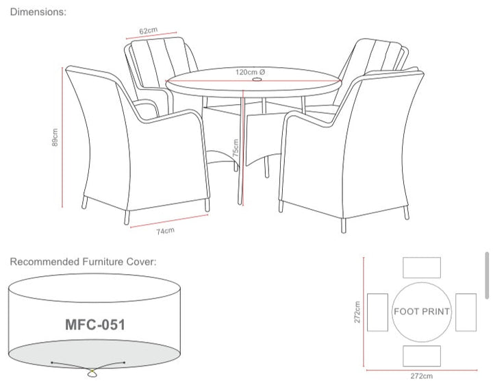 Portofino Verona Rattan 4 Seater Round Outdoor Garden Dining Set