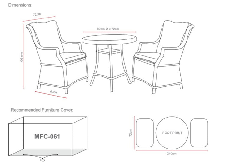 Almalfi Rattan Outdoor Garden Bistro Set in Dark Grey