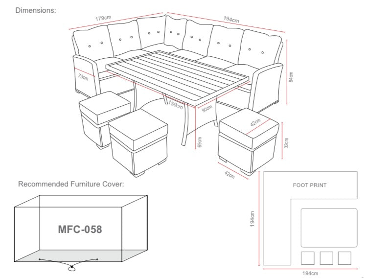 Amalfi Large Outdoor Garden Casual Firepit Corner Sofa Set in Dark Grey Rattan