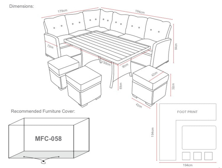 Amalfi Large Outdoor Garden Casual Firepit Corner Sofa Set in Dark Grey Rattan