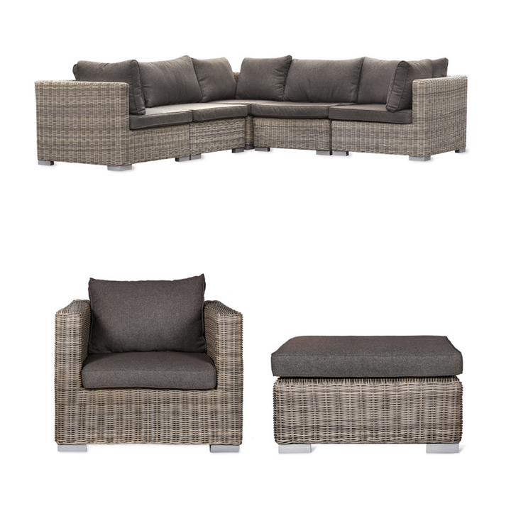 Marden All Weather Outdoor Rattan Corner Sofa with Coffee Table and Ottoman