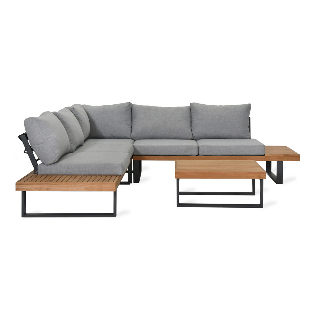 Amberley Teak & Steel Outdoor Sofa Set with Coffee Table