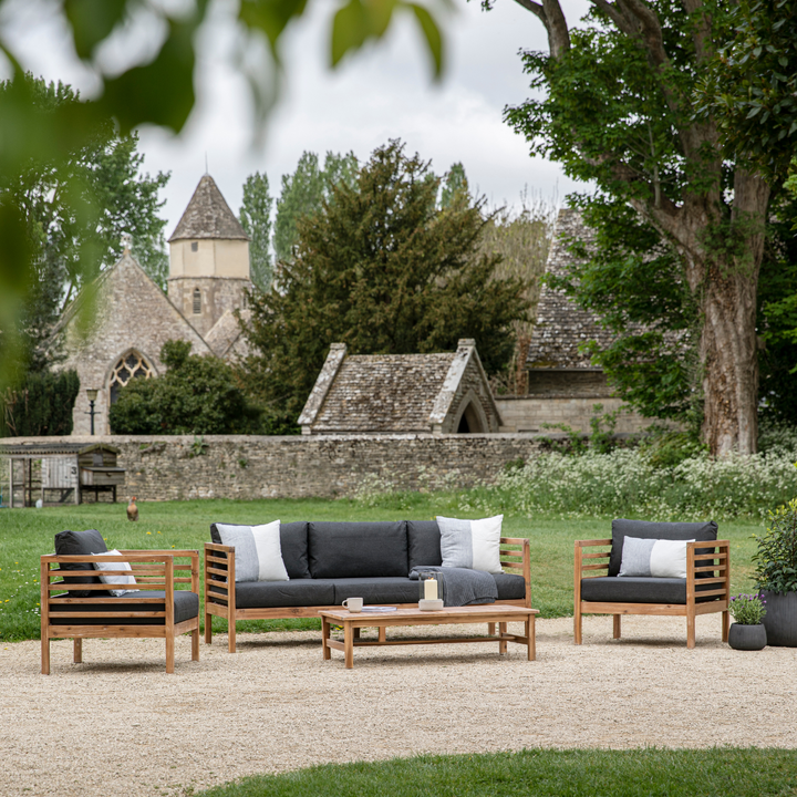 Sennen Outdoor Acacia Wood Armchairs with Coffee Table (sofa not included)