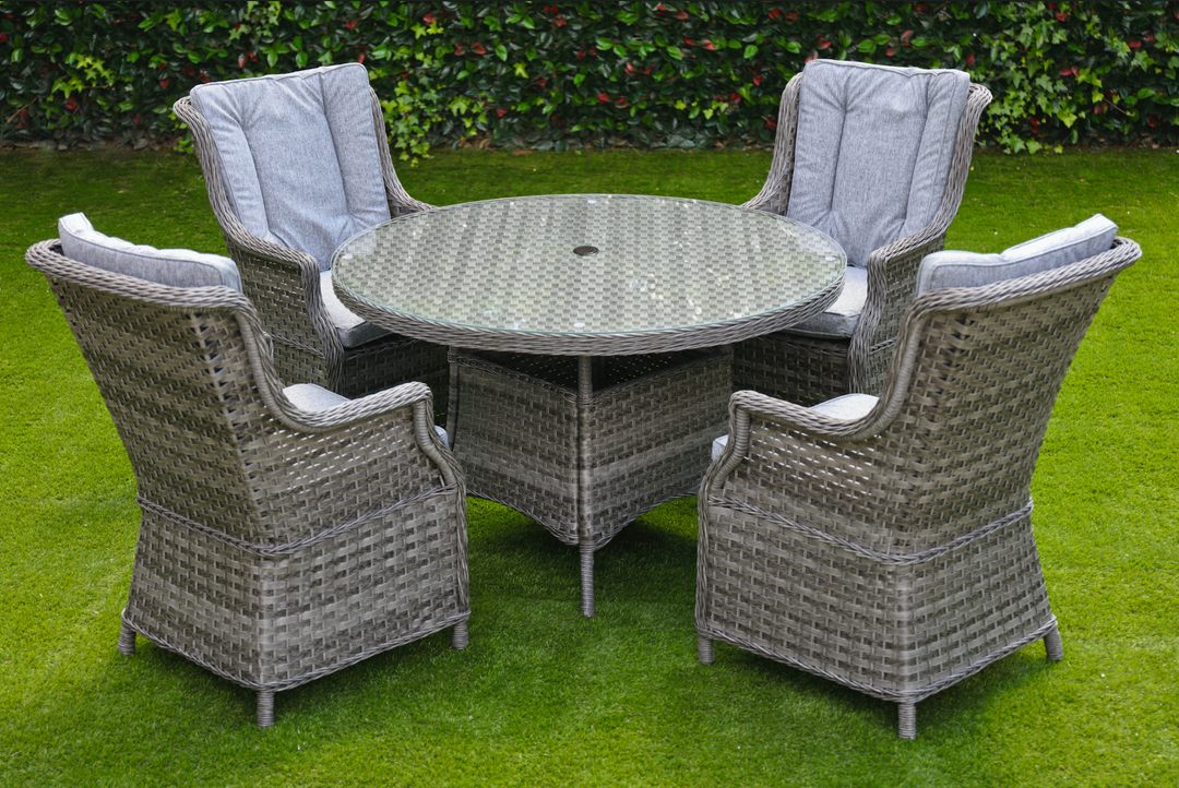 Amalfi 4 Seater Round Outdoor Rattan Garden Set in Dark Grey