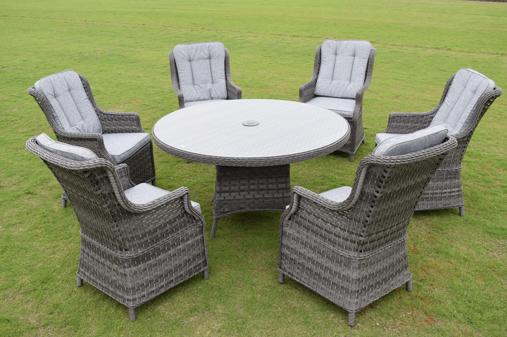 Amalfi 6 Seater Round Outdoor Garden Dining Set in Dark Grey Rattan