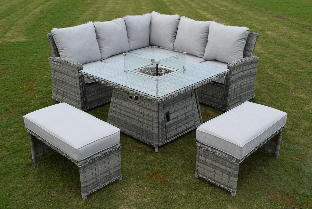 Amalfi Outdoor Garden Casual Dining Firepit Set in Dark Grey Rattan