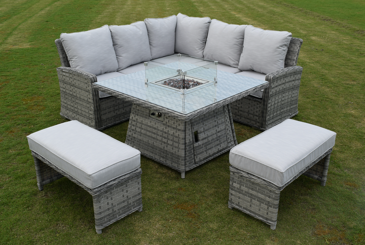 Amalfi Outdoor Garden Casual Dining Firepit Set in Dark Grey Rattan