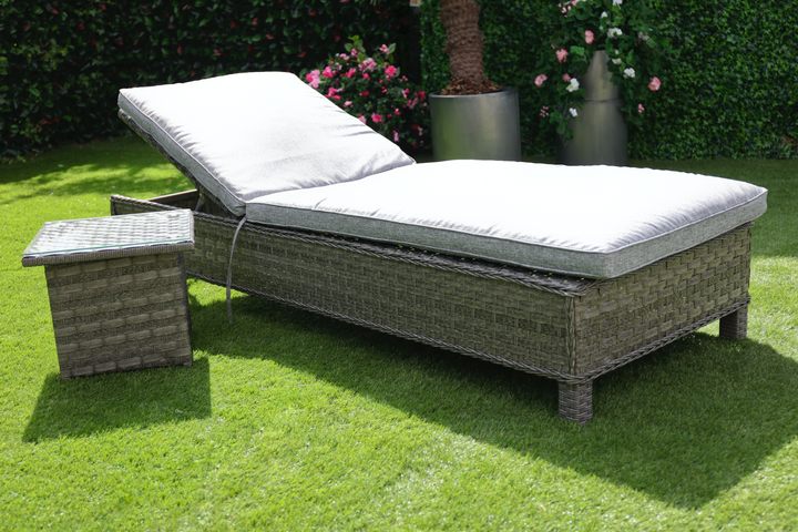 Amalfi Outdoor Garden Lounger with Side Table in Dark Grey Rattan