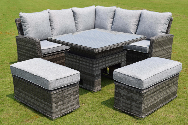 Amalfi Small Adjustable Casual Outfoor Garden Dining Set in Dark Grey Rattan with Rising Table