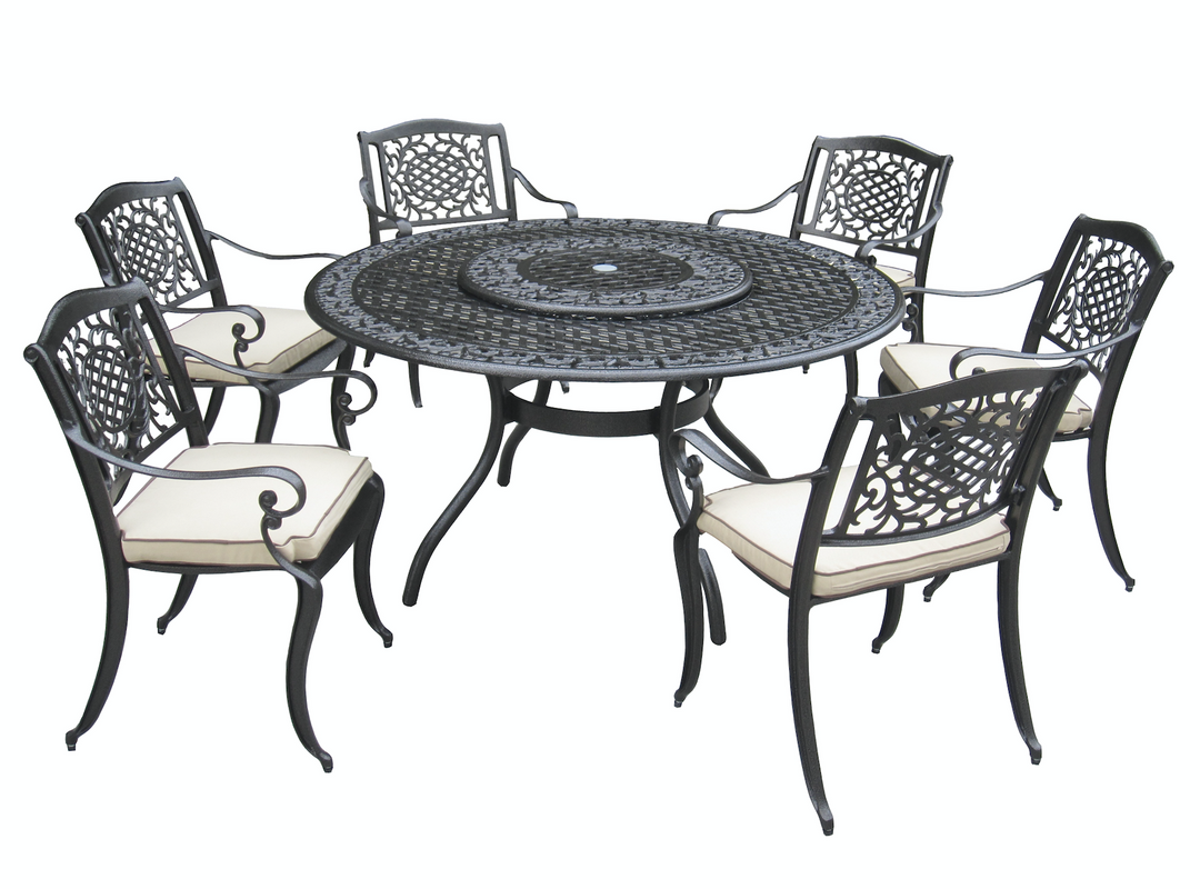 Ballygowan 6 Seater Round Outdoor Garden Dining Set in H'Bronze/Cream