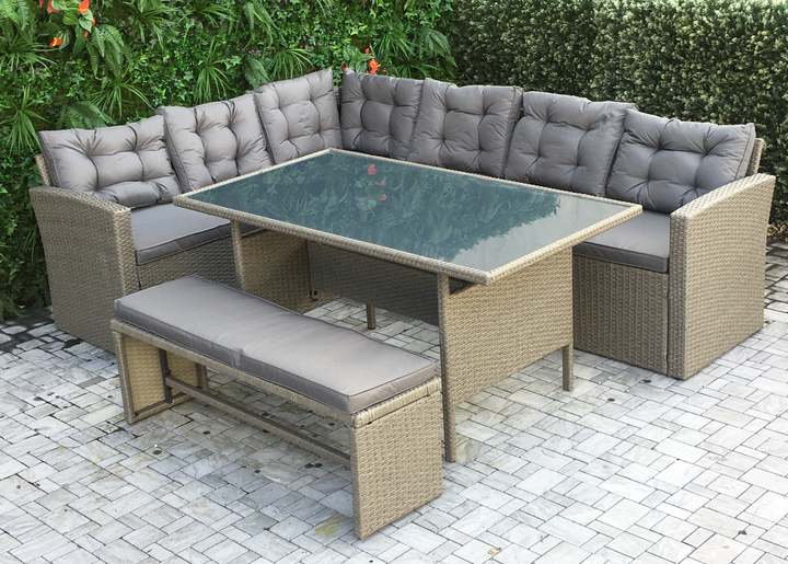 California Rattan Outdoor Garden Casual Dining Set in Grey