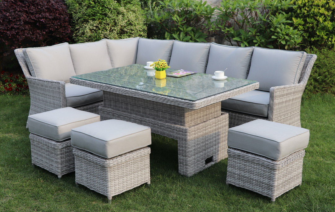 Portofino Rattan Corner Outdoor Garden Dining Set with Rising Table