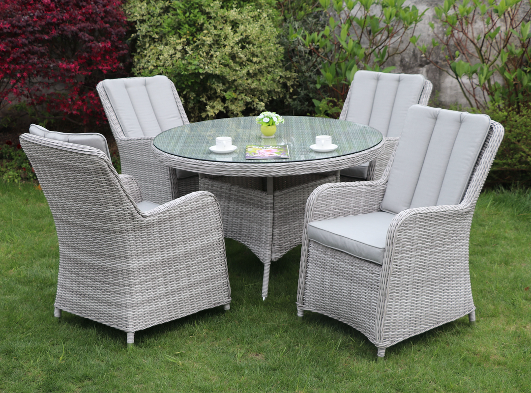 Portofino Verona Rattan 4 Seater Round Outdoor Garden Dining Set