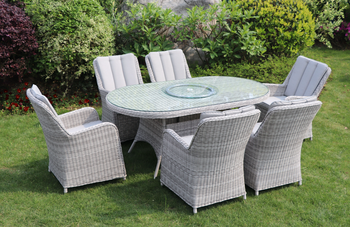 Portofino Verona Rattan 6 Seater Oval Outdoor Garden Dining Set with Lazy Susan