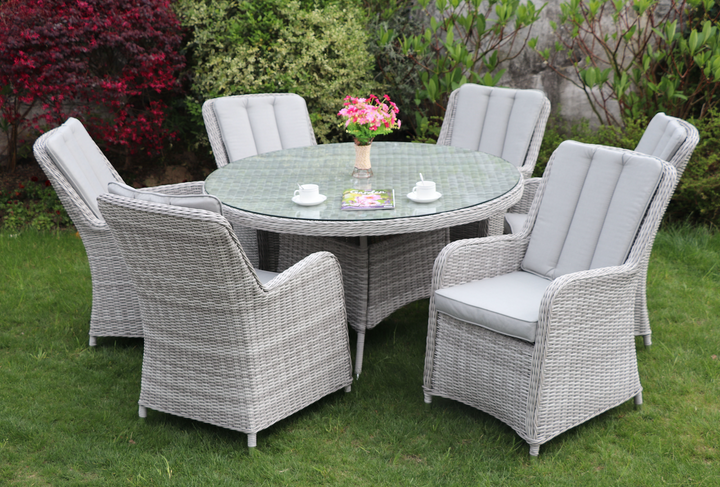 Portofino Verona Rattan 6 Seater Round Outdoor Garden Dining Set with Lazy Susan