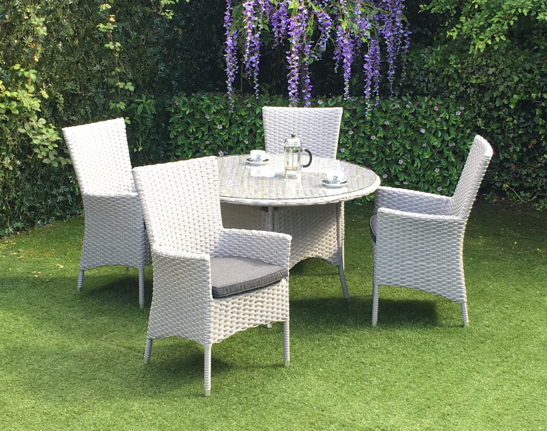 Victoria Rattan 4 Seater Outdoor Garden Round Dining Set