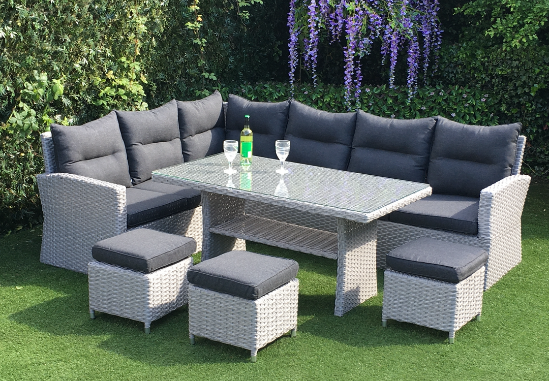 Victoria Rattan Corner Casual Outdoor Garden Dining Set