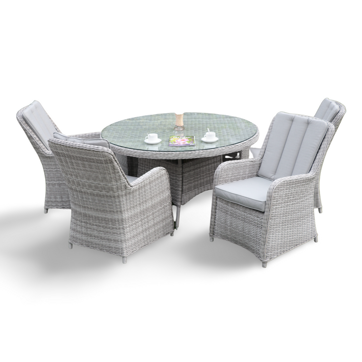 Portofino Verona Rattan 6 Seater Round Outdoor Garden Dining Set with Lazy Susan