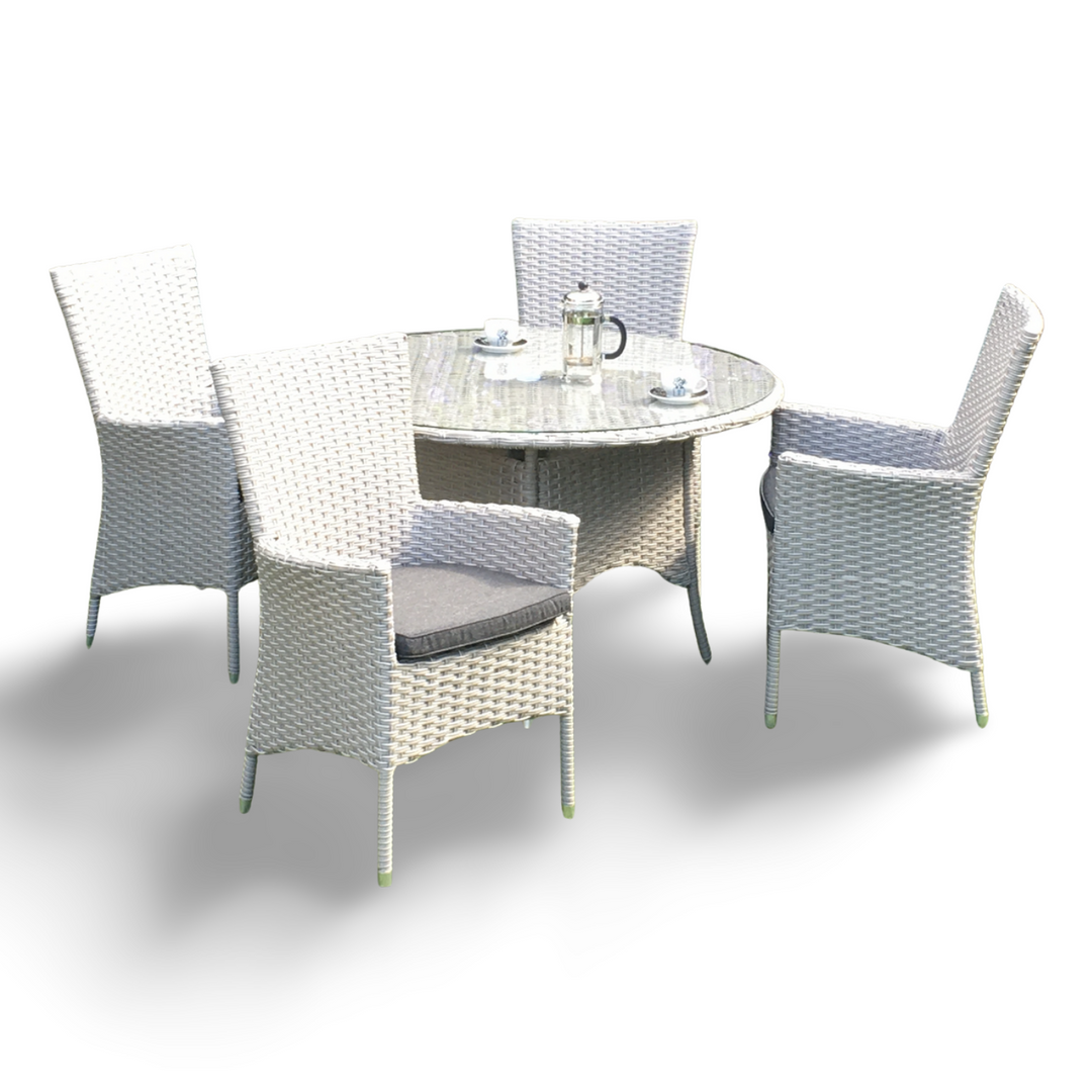 Victoria Rattan 4 Seater Outdoor Garden Round Dining Set