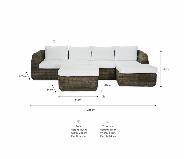 Skala Outdoor All Weather Rattan Sofa Set with Ottoman