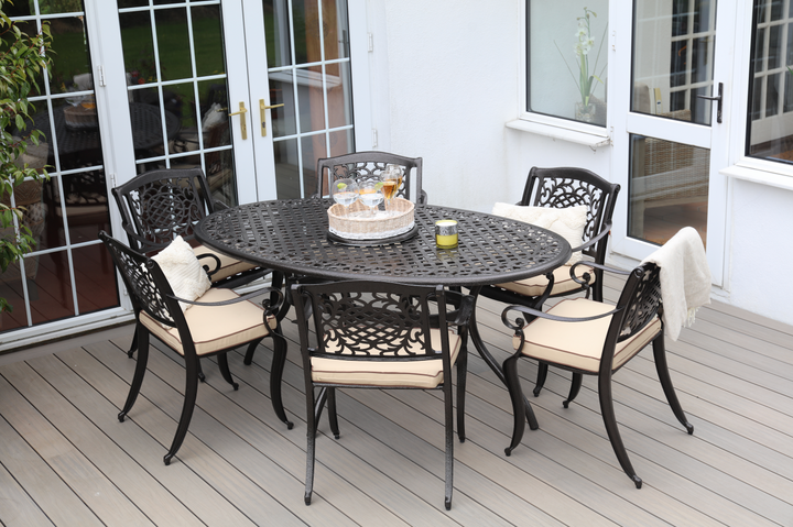 Ballygowan 6 Seater Oval Outdoor Dining Set in H'Bronze/Cream