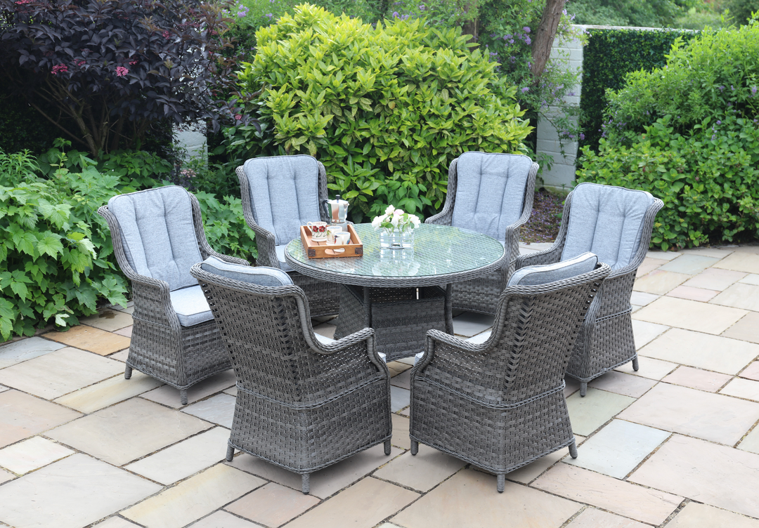 Amalfi 6 Seater Round Outdoor Garden Dining Set in Dark Grey Rattan