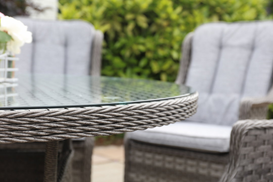 Amalfi 6 Seater Round Outdoor Garden Dining Set in Dark Grey Rattan