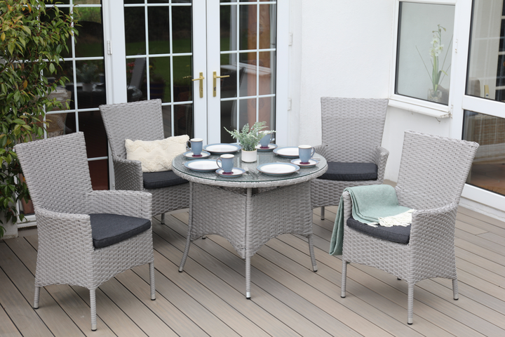 Victoria Rattan 4 Seater Outdoor Garden Round Dining Set