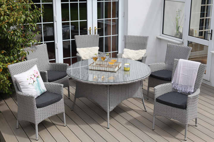 Victoria Rattan 6 Seater Outdoor Garden Round Dining Set